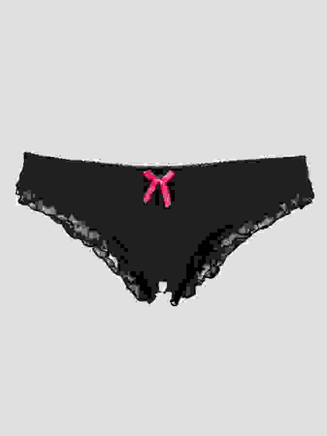 Lovehoney Crotchless Black Lace-Back Panties, Black, hi-res
